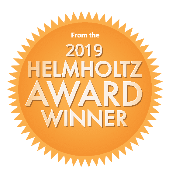 Orange badge graphic depicting INNS Helmholtz Award for 2019